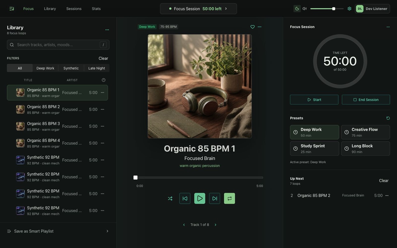 Focused Brain music player screenshot
